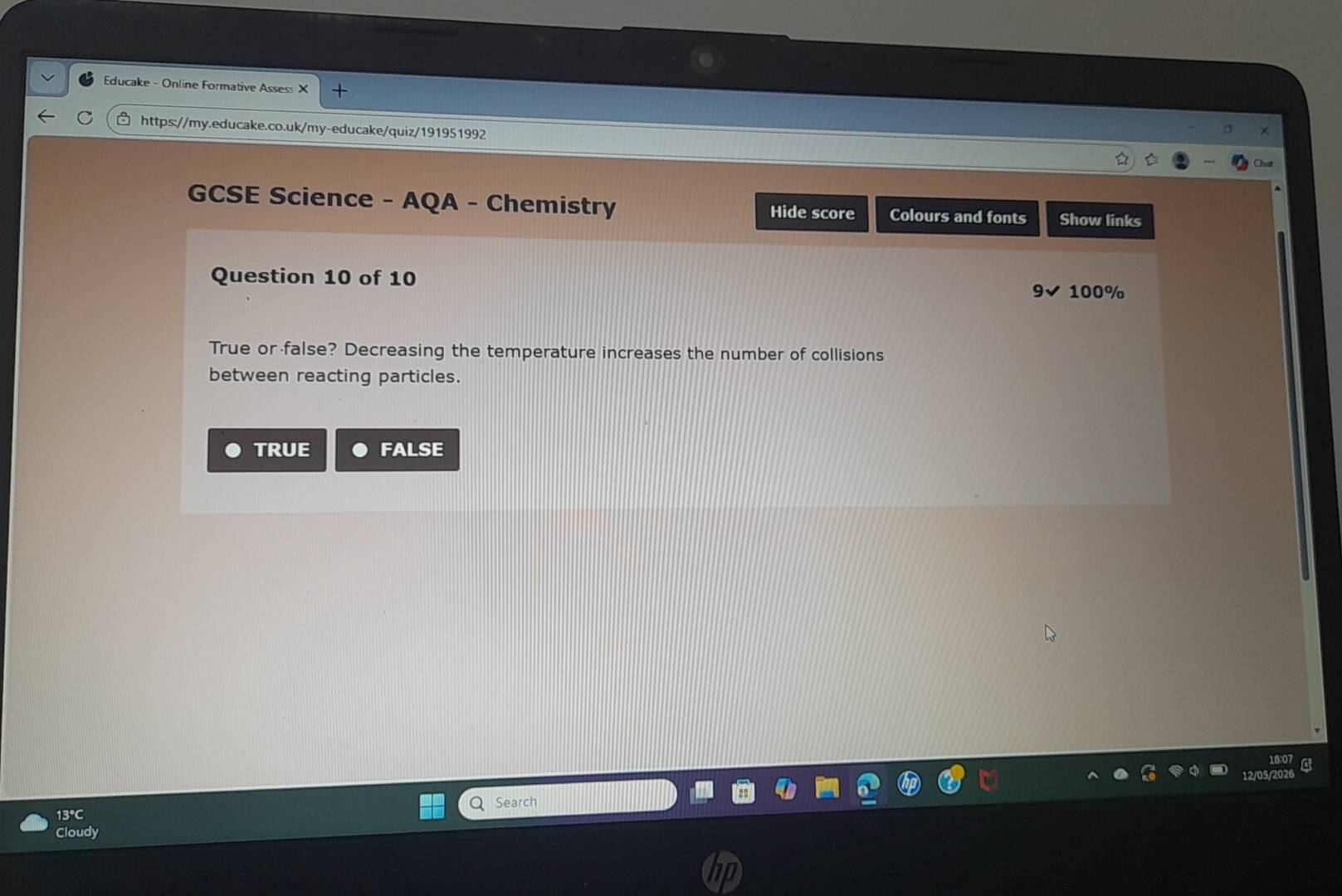 Solved: Educake - Online Formative Assess X C https://my.educake.co.uk ...