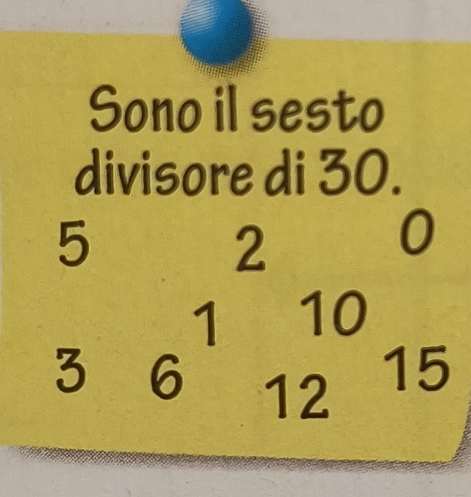 Sono il sesto 
divisore di 30.
beginarrayr 5&2&0 3&6&12&15 hline endarray
1frac 1/2