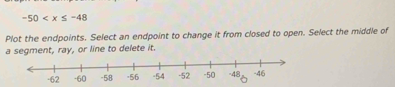 -50
Plot the endpoints. Select an endpoint to change it from closed to open. Select the middle of 
a segment, ray, or line to delete it.