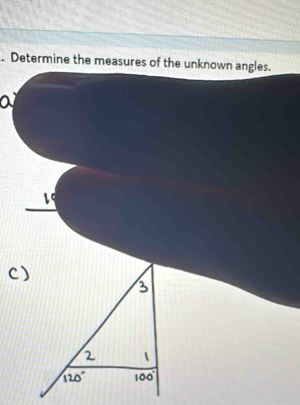 Determine the measures of the unknown angles.