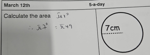 March 12th 5-a-day 
Calculate the area