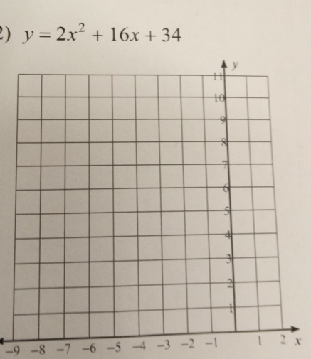 y=2x^2+16x+34
-9 -8 -7 -6 -5 -4 -3 -2 x