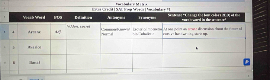 Vocabulary Matrix