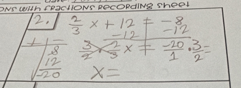 ons with fractions recording sheet .