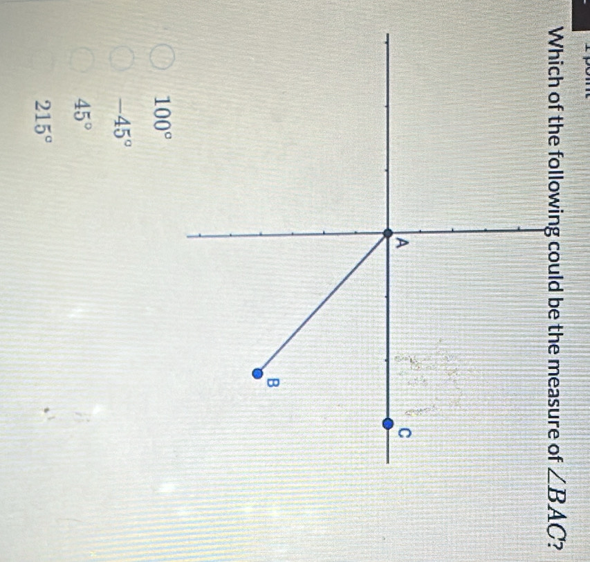 Which ure of ∠ BAC ?
100°
-45°
45°
215°