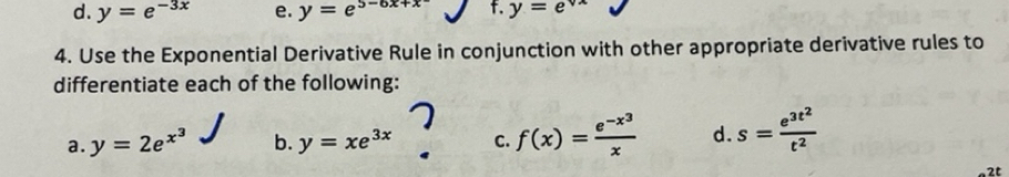 Solved: d. y=e^(-3x) e. y=e^(5-6x+x) f. y=e^(sqrt(x)) 4. Use the ...