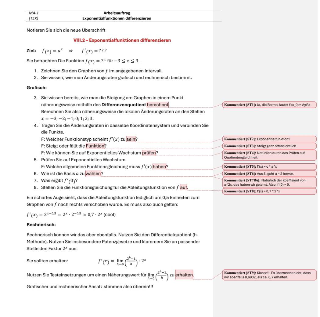 Gelöst:MA-1 Arbeitsauftrag (TEK) Exponentialfunktionen differenzieren ...