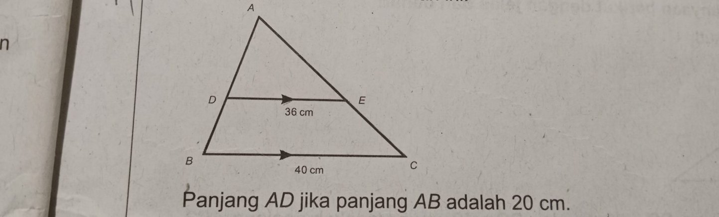 Panjang AD jika panjang AB adalah 20 cm.