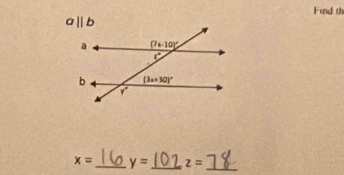 Find th
x= _ y= _ z= _