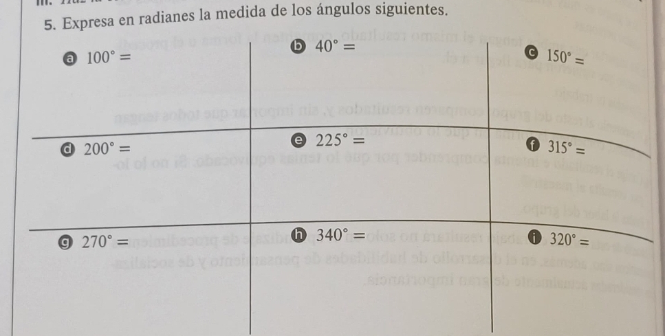 xpresa en radianes la medida de los ángulos siguientes.