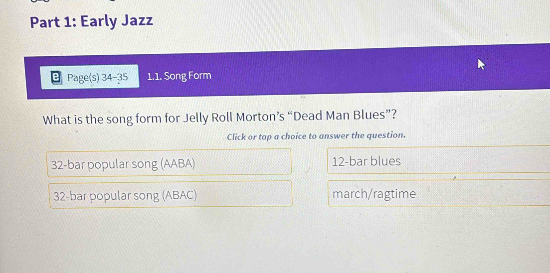 Solved: Early Jazz e Page(s) 34-35 1.1. Song Form What is the song form ...