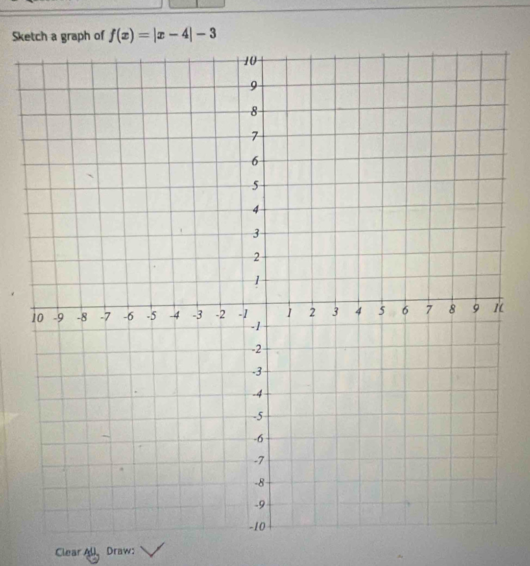 Sketch a graph of f(x)=|x-4|-3
Clear All Draw: