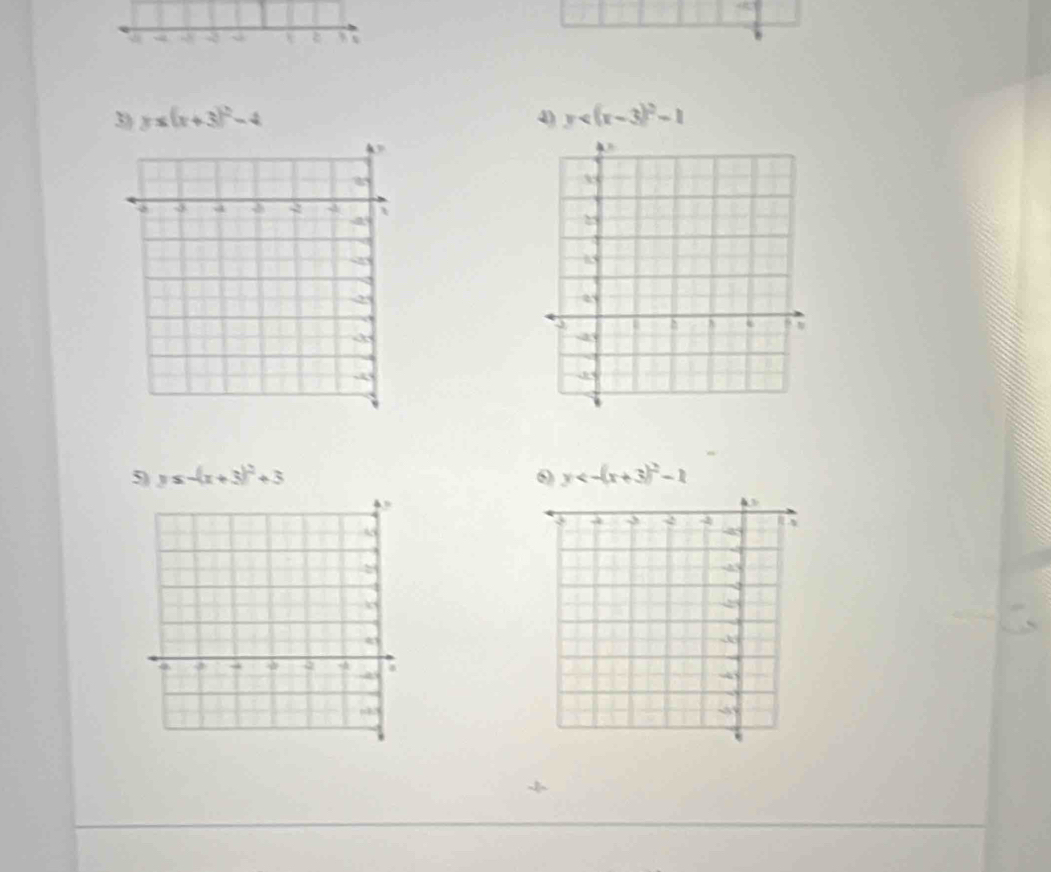 3 ” 
3) y≤ (x+3)^2-4 4) y
5) y≤ -(x+3)^2+3 6) y<-(x+3)^2-1