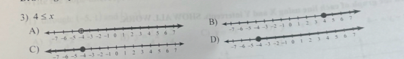 4≤ x
B) 
A
-6

D) 
C
-1 -6 -5