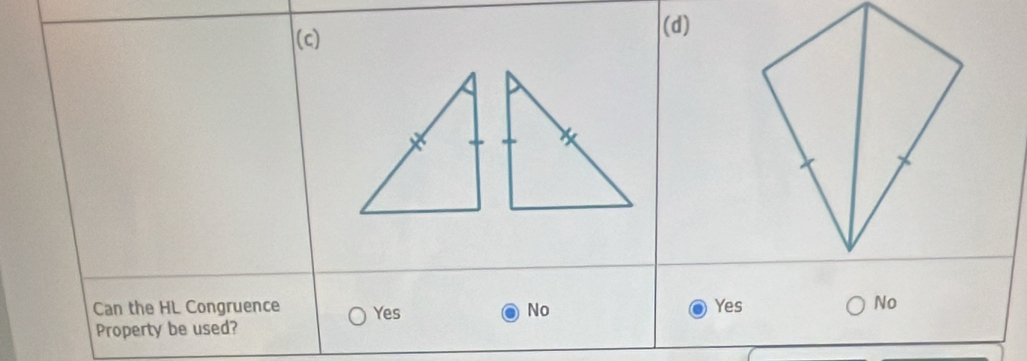 (c) (d)
Can the HL Congruence Yes No Yes No
Property be used?