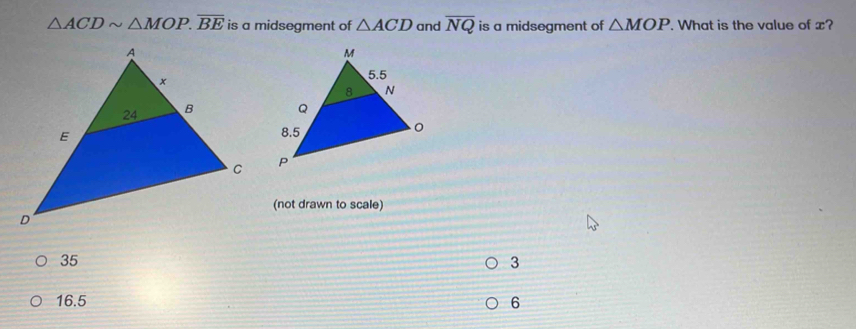 Solved: ACDsim MOP. overline BE is a midsegment of ACD and overline NQ ...