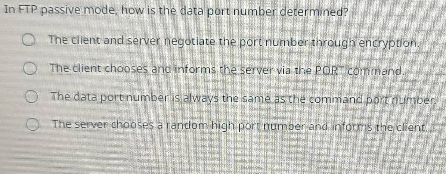 Solved: In FTP passive mode, how is the data port number determined ...