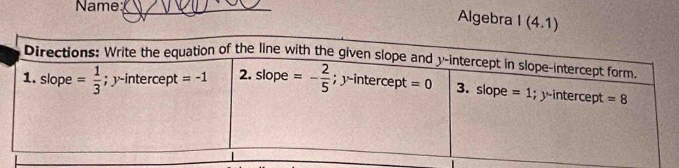 Name:_
Algebra | (4.1)