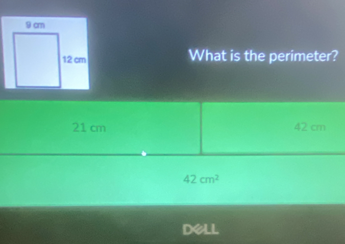 What is the perimeter?
21 cm 42 cm
42cm^2
dell