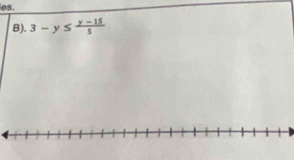 es. 
B). 3-y≤  (y-15)/5 