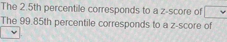 The 2.5th percentile corresponds to a z-score of 
The 99.85th percentile corresponds to a z-score of