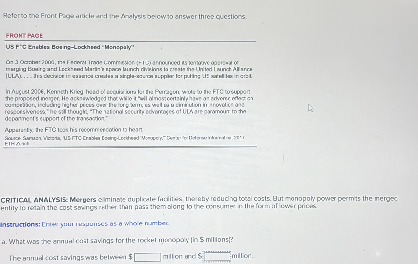 Solved: Refer to the Front Page article and the Analysis below to ...