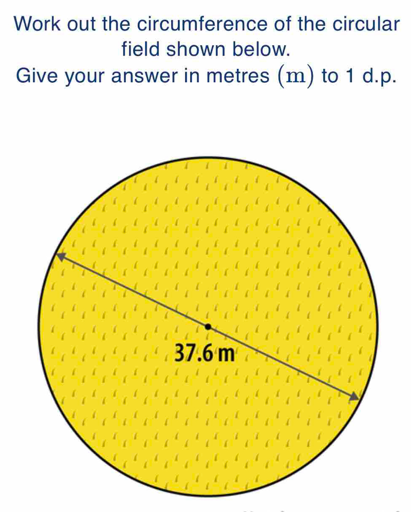 Work out the circumference of the circular 
field shown below. 
Give your answer in metres (m) to 1 d.p.