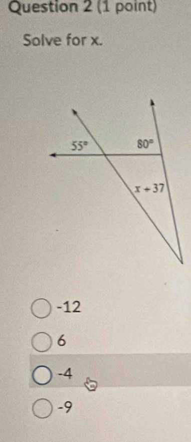 Solve for x.
-12
6
-4
-9