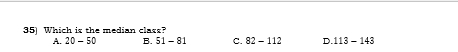 Which is the median class?
A. 20-50 B. 51-81 C. 82-112 D. 113-143
