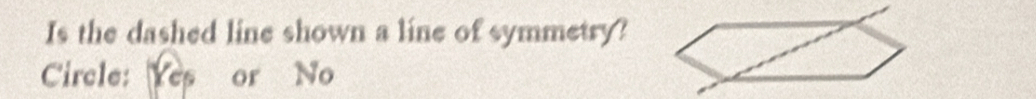 Is the dashed line shown a line of symmetry? 
Circle: Yes or No