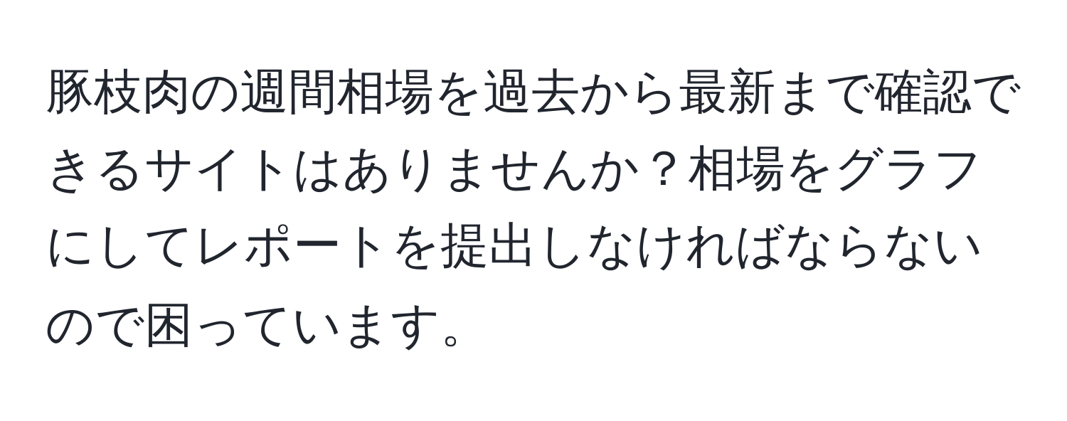 豚枝肉の週間相場を過去から最新まで確認できるサイトはありませんか？相場をグラフにしてレポートを提出しなければならないので困っています。