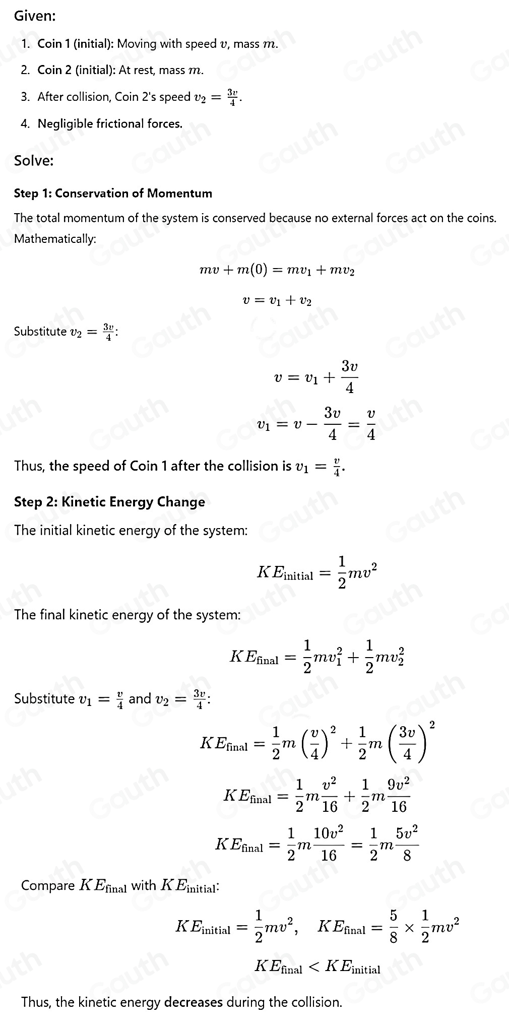 Solved: Coin 1 slides across a horizontal surface with speed υ and ...