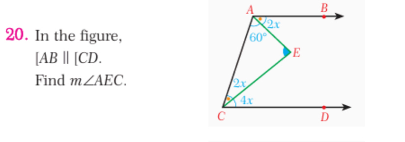 In the figure,
[AB||[CD.
Find m∠ AEC.