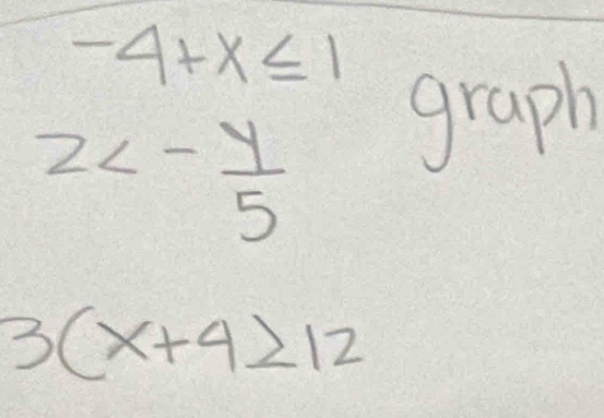 -4+x≤ 1
z<- y/5 
graph
3(x+4≥ 12