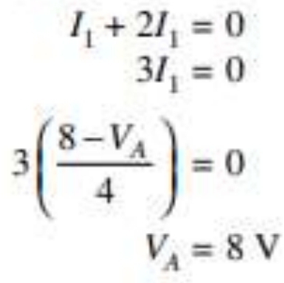 I_1+2I_1=0
3I_1=0
3(frac 8-V_A4)=0
V_A=8V