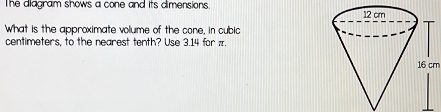 Solved: The diagram shows a cone and its dimensions. What is the ...