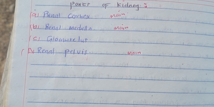 Solved: Partr of kidney. ai Penal cortex main (bi Benql medulla. Main ...