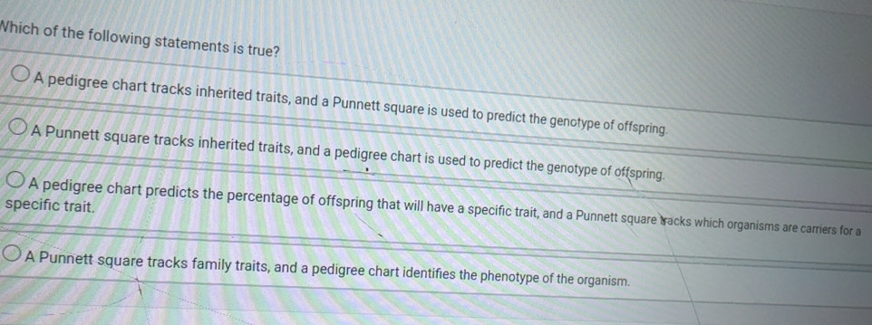 Solved: Which of the following statements is true? A pedigree chart ...