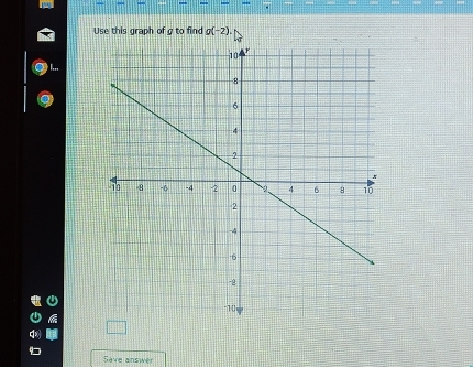 Use this graph of g to find g(-2). 
Save answer