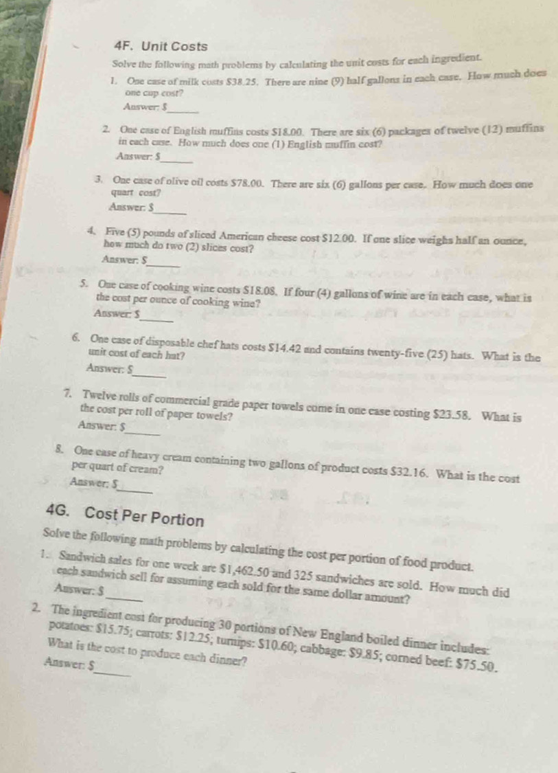 Solved: Unit Costs Solve the following math problems by calculating the ...