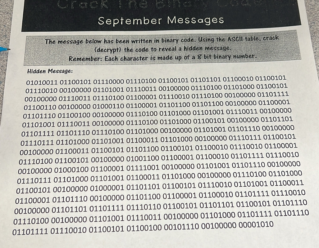 Solved: Crack September Messages The message below has been written in ...
