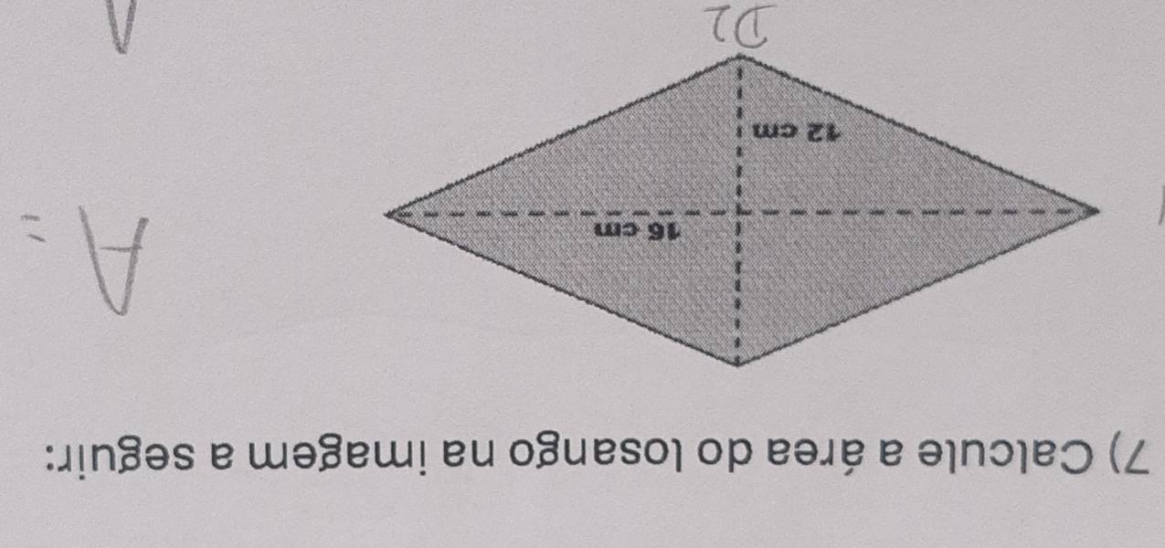 Calcule a área do losango na imagem a seguir: