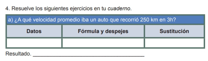 Resuelve los siguientes ejercicios en tu cuaderno. 
_ 
Resultado.