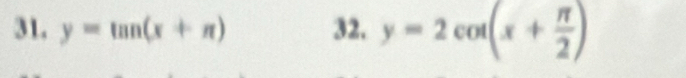 y=tan (x+π ) 32. y=2cot (x+ π /2 )