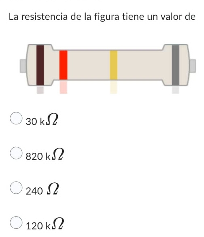 La resistencia de la figura tiene un valor de
30kOmega
20 kOmega
∩
120 kOmega