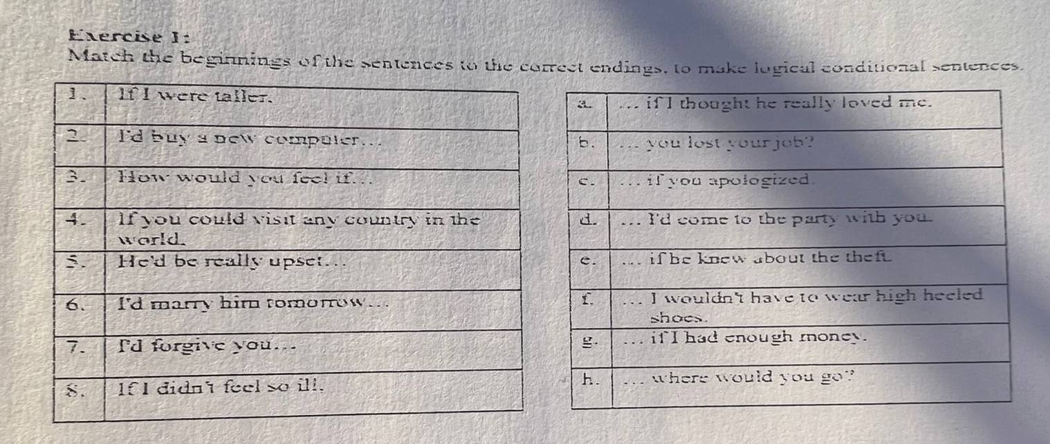 Match the beginnings of the sentences to the correct endings, to make logical conditional sentences.