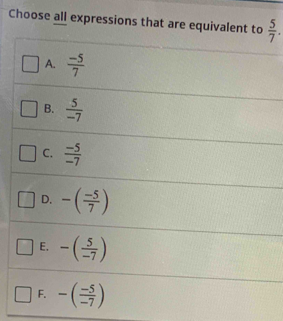 Choose all expressions that are eq  5/7 .