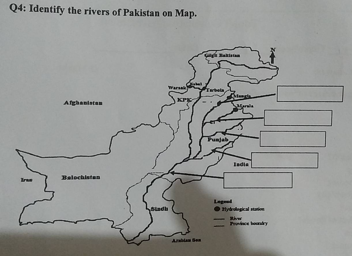 Identify the rivers of Pakistan on Map.