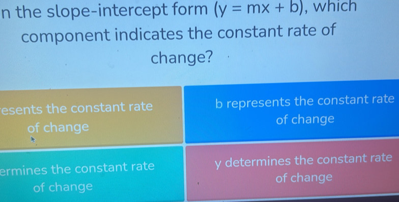 Solved: the slope-intercept form (y=mx+b) , which component indicates ...