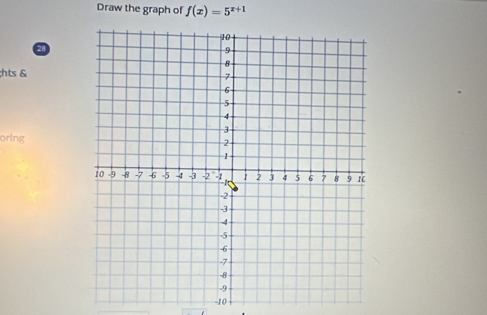 Draw the graph of f(x)=5^(x+1)
28 
;hts & 
oring
-10